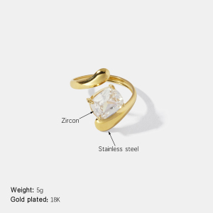Bague En Acier Inoxydable Étanche Avec Zircon De Forme Irrégulière Et Pierre Précieuse Couleur Or h5