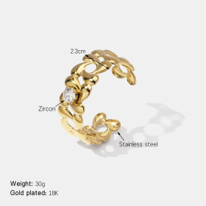 Bracelet Manchette En Acier Inoxydable Étanche Couleur Or Avec Zircon Et Motif Floral h5 