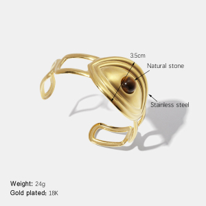 Bracelet Manchette Rétro Œil De Diable En Acier Inoxydable Étanche Avec Pierre Naturelle h5 