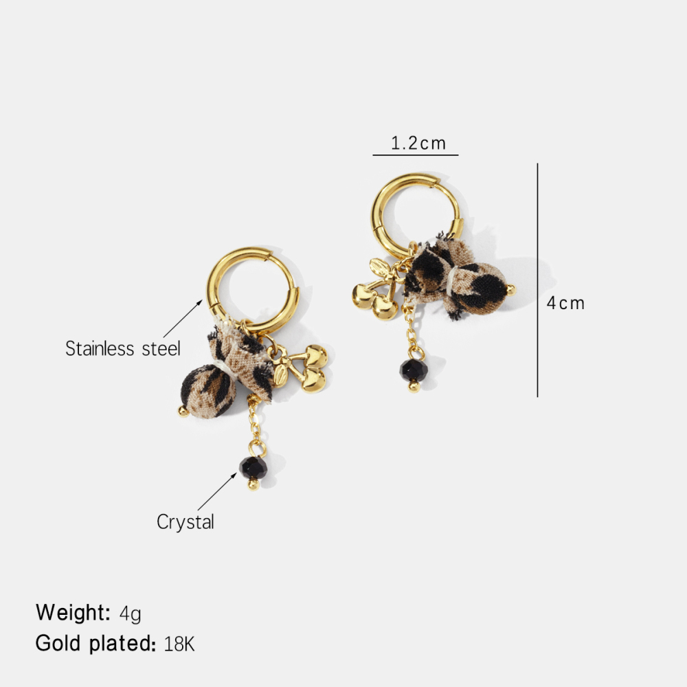 Boucles D'Oreilles Pendantes En Acier Inoxydable Doré, Imperméables, Couleur Cerise Et Tissu Léopard 