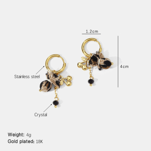 Boucles D'Oreilles Pendantes En Acier Inoxydable Doré, Imperméables, Couleur Cerise Et Tissu Léopard h5 