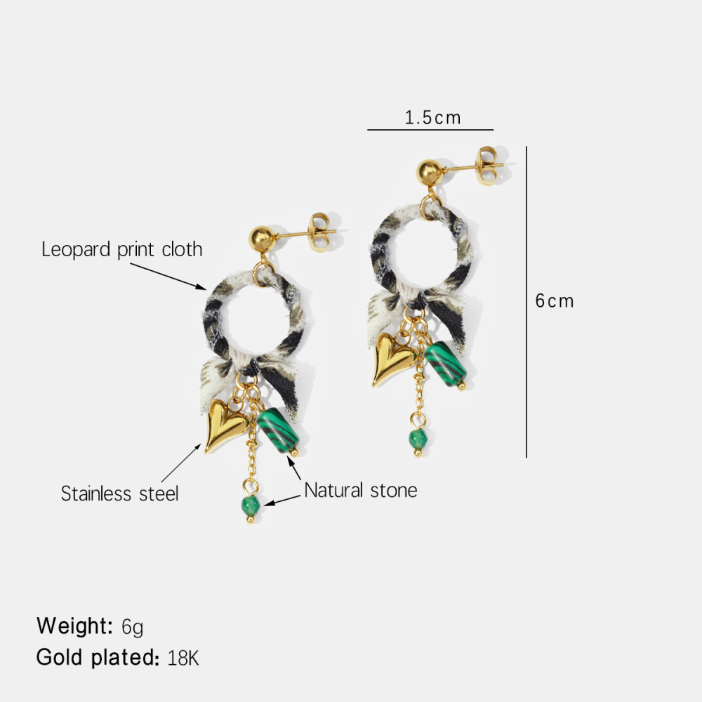 Boucles D'Oreilles Pendantes En Tissu Léopard, Acier Inoxydable, Couleur Or, Imperméables, Motif Cœur 