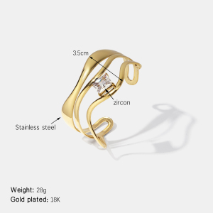 Bracelet Manchette En Acier Inoxydable Étanche Avec Zircon, Forme Linéaire h5 