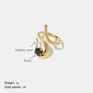 Bague En Acier Inoxydable Étanche Avec Zircon De Forme Irrégulière Et Pierre Précieuse Couleur Or h5