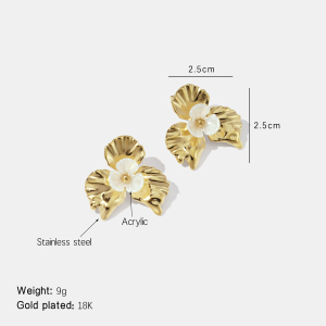 Boucles D'Oreilles Puces Romantiques En Acier Inoxydable Imperméable Couleur Or, Motif Floral h5 