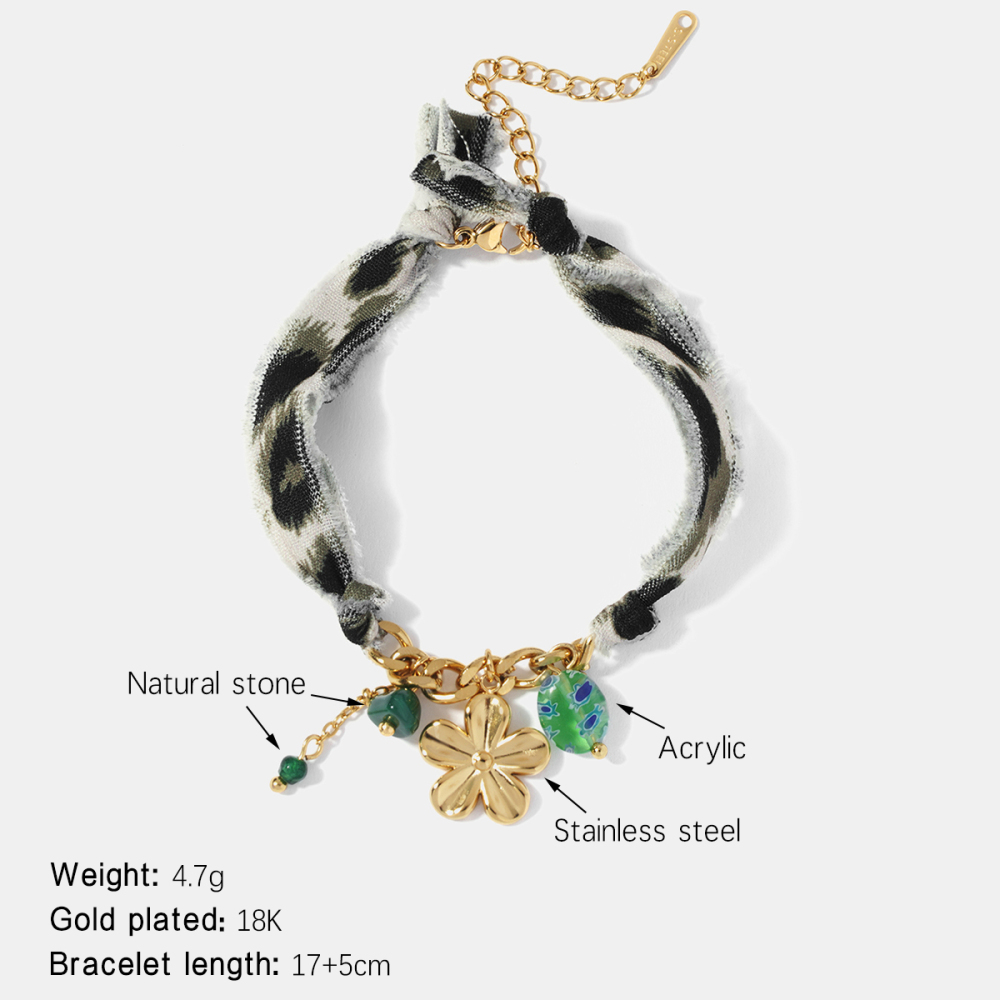 Bracelet À Breloques En Acier Inoxydable Étanche Couleur Or Avec Motif Floral 