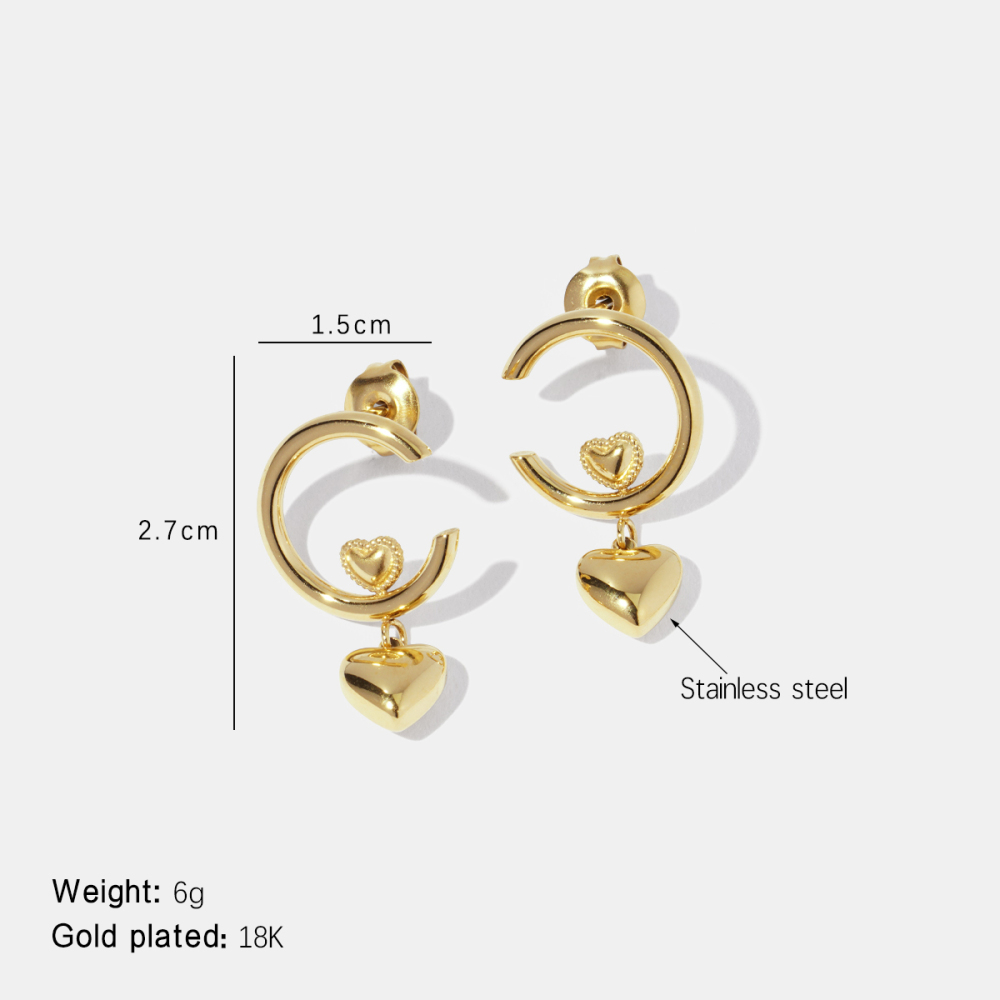 Boucles D'Oreilles Pendantes En Acier Inoxydable Doré, Forme Cœur, Étanches, Couleur Or 