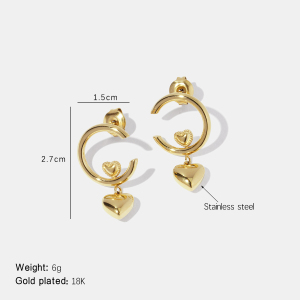 Boucles D'Oreilles Pendantes En Acier Inoxydable Doré, Forme Cœur, Étanches, Couleur Or h5 