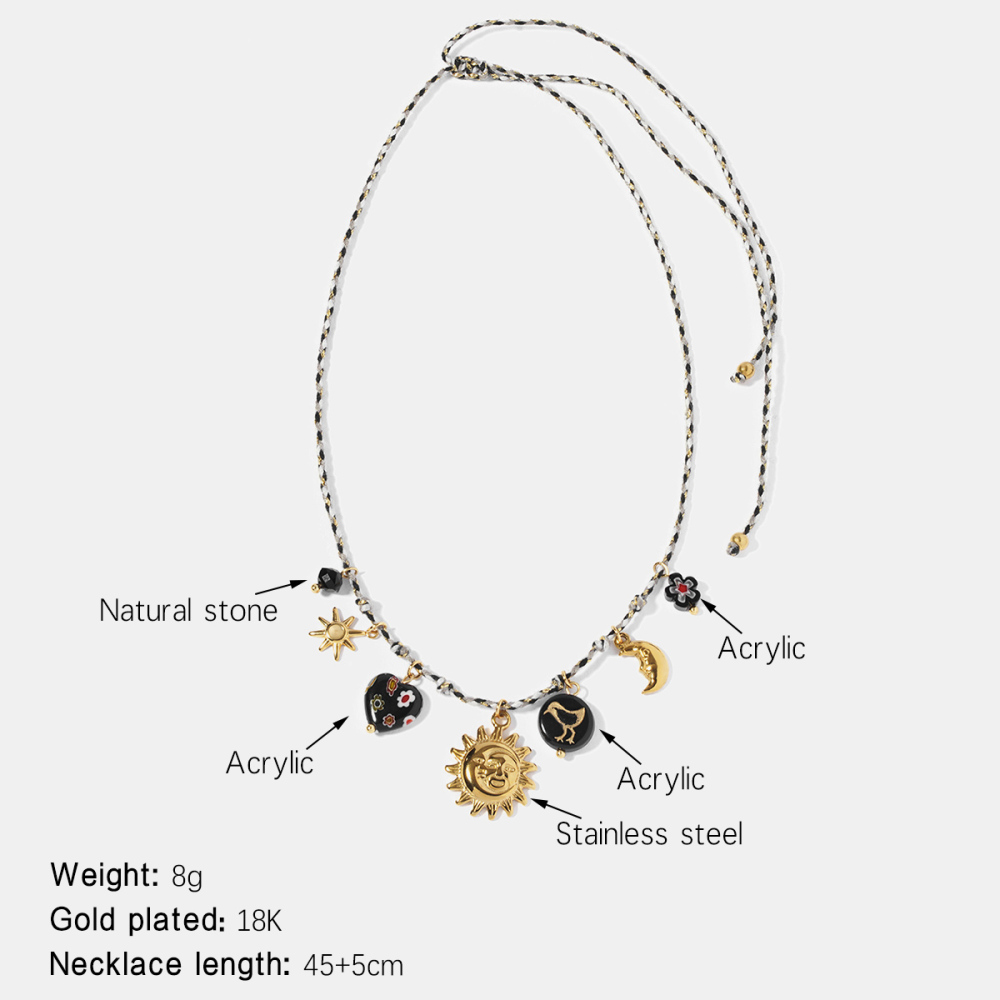 Collier Pendentif Cœur Soleil En Acier Inoxydable Étanche, Cordon Ajustable 