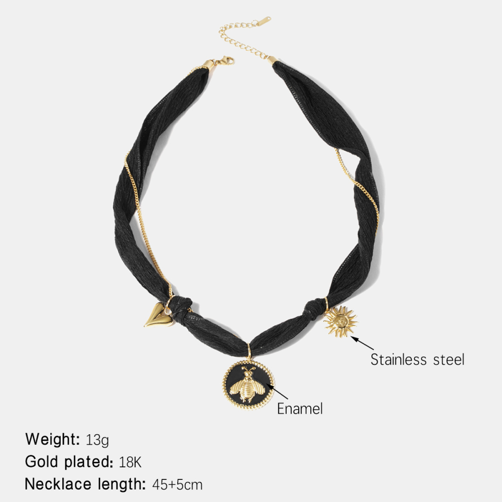 Collier Pendentif Abeille Cœur Émaillé En Acier Inoxydable Étanche 