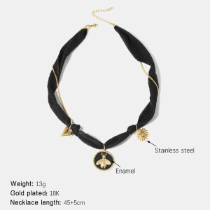 Collier Pendentif Abeille Cœur Émaillé En Acier Inoxydable Étanche h5 
