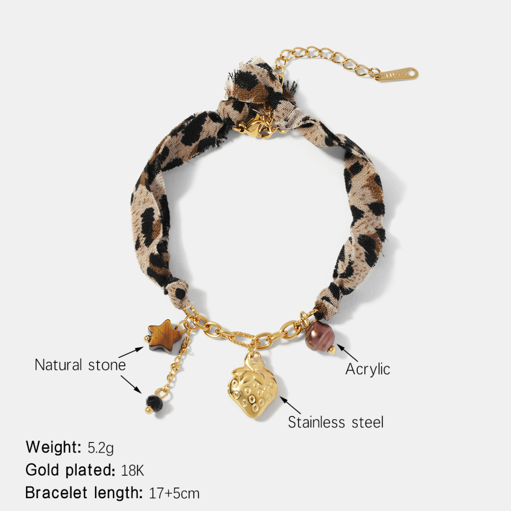 Bracelet À Breloques En Acier Inoxydable Doré, Imperméable, Couleur Or, Motif Léopard Et Fraise 