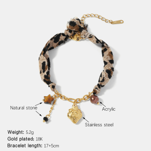 Bracelet À Breloques En Acier Inoxydable Doré, Imperméable, Couleur Or, Motif Léopard Et Fraise h5 