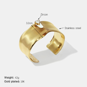 Bracelet Manchette Léger Et Luxueux En Acier Inoxydable Uni, Étanche, Avec Zircon h5 