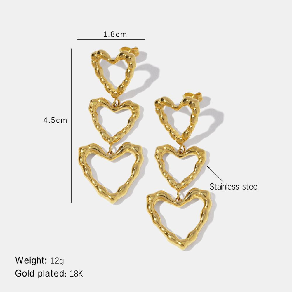 Boucles D'Oreilles Pendantes En Forme De Cœur, En Acier Inoxydable Étanche, Couleur Or 
