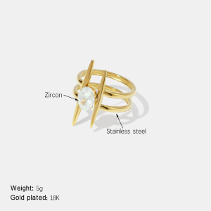 Bague En Acier Inoxydable Étanche Avec Zircon De Forme Irrégulière Et Pierre Précieuse Couleur Or h5