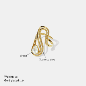Bague En Acier Inoxydable Étanche Avec Zircon De Forme Irrégulière Et Pierre Précieuse Couleur Or h5