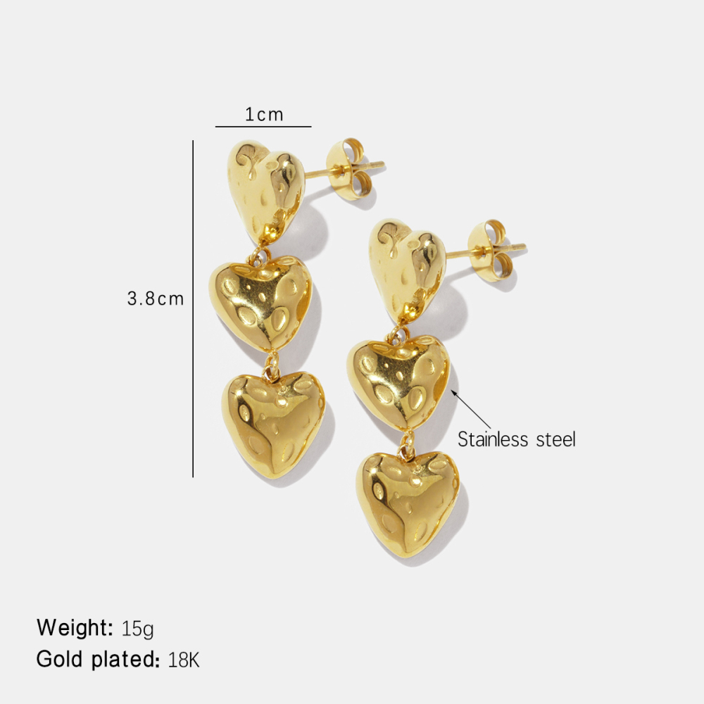 Boucles D'Oreilles Pendantes En Acier Inoxydable Doré, Motif Marteau En Forme De Cœur, Étanches, Couleur Or 
