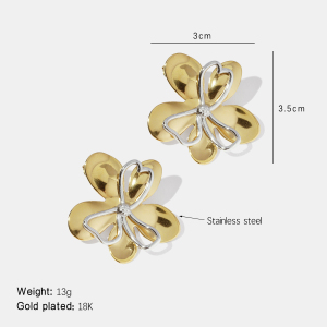 Boucles D'Oreilles Puces En Acier Inoxydable Imperméable, Couleur Or Et Argent, Motif Floral h5 