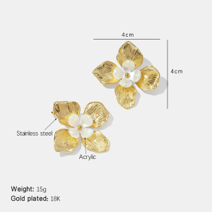Boucles D'Oreilles Élégantes À Fleurs En Acier Inoxydable Étanche Couleur Or h5
