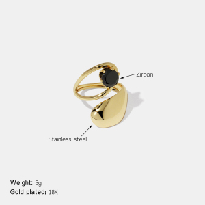 Bague En Acier Inoxydable De Forme Irrégulière, Étanche, Couleur Or, Sertie D'Un Zircon. h5 