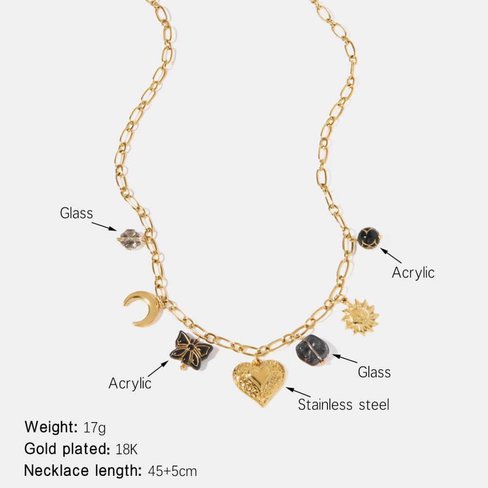 Collier Pendentif En Acier Inoxydable Étanche En Forme De Cœur Et De Fleur 