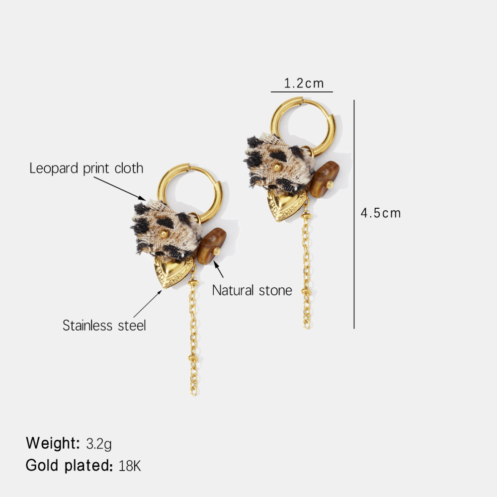 Boucles D'Oreilles Pendantes En Forme De Cœur, En Acier Inoxydable Étanche, Couleur Or, Avec Pierre Naturelle. 