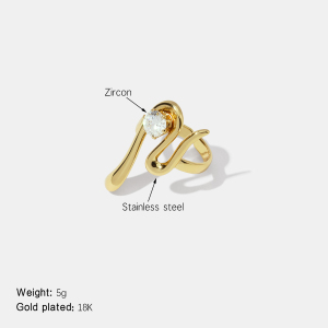 Bague En Acier Inoxydable Étanche Avec Zircon De Forme Irrégulière Et Pierre Précieuse Couleur Or h5