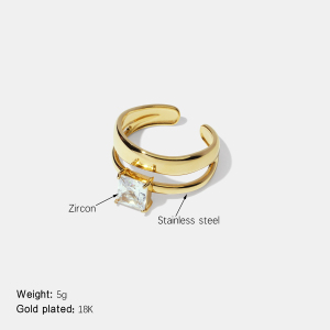 Bague En Acier Inoxydable Ajouré Étanche Couleur Or Avec Pierre Précieuse Zircon h5 