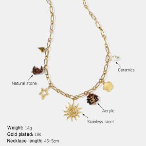 Collier Pendentif Sun En Acier Inoxydable Étanche Couleur Or h5 