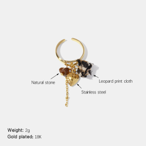 Bague Tendance En Acier Inoxydable Imperméable Avec Tissu Léopard Et Motif Cœur, Couleur Or h5 