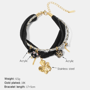 Bracelet À Breloques En Acier Inoxydable Étanche Couleur Or Avec Motif Floral h5 