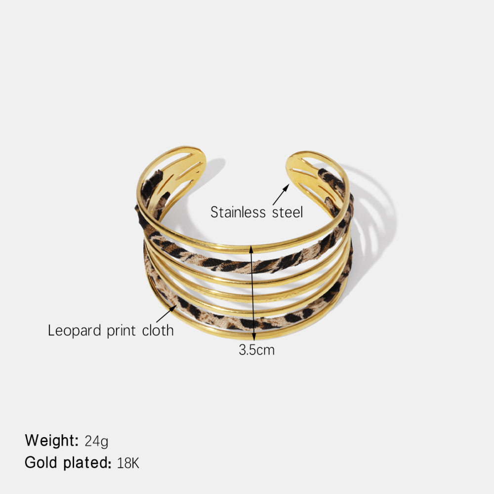 Bracelet Manchette Étanche En Acier Inoxydable Ajouré À Motif Léopard 