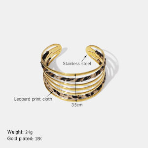 Bracelet Manchette Étanche En Acier Inoxydable Ajouré À Motif Léopard h5 