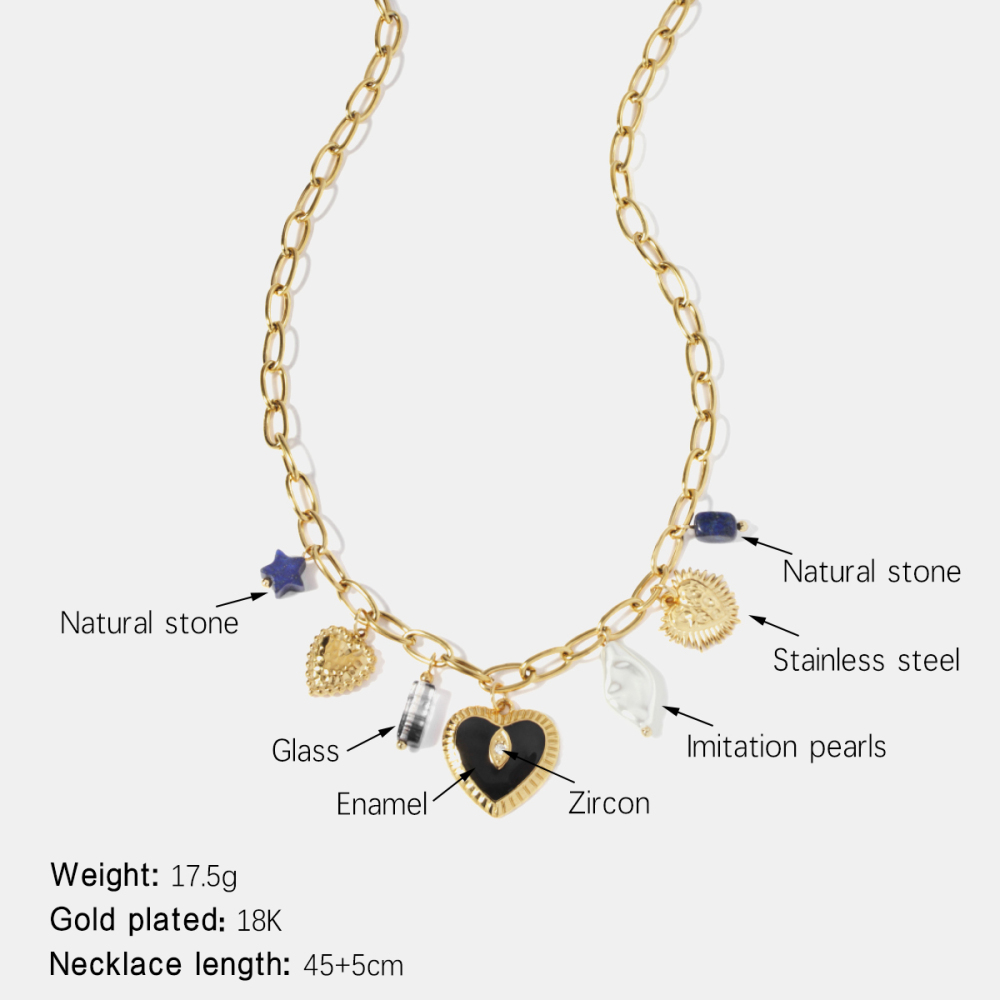 Collier Pendentif Cœur Émaillé En Acier Inoxydable Étanche Couleur Or