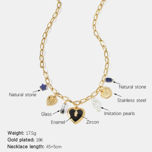 Collier Pendentif Cœur Émaillé En Acier Inoxydable Étanche Couleur Or h5