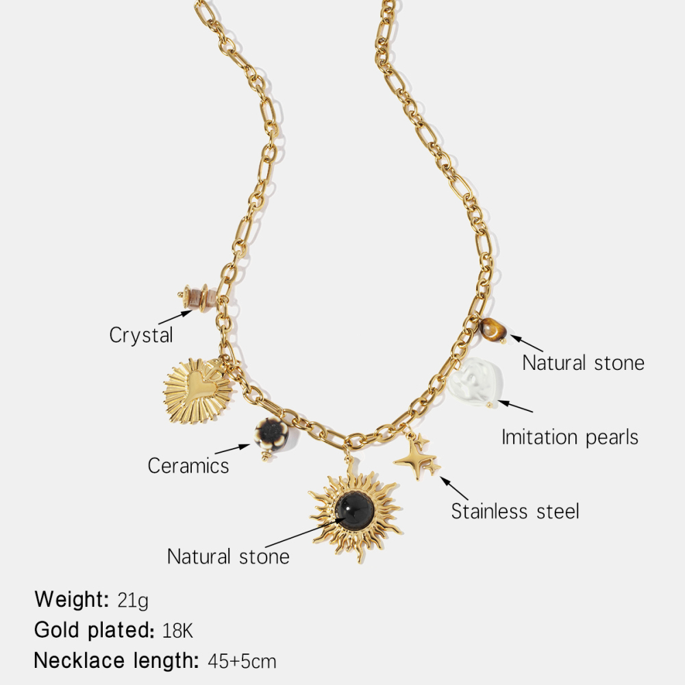 Colliers Pendentifs Heart&Sun En Acier Inoxydable Étanche Couleur Or