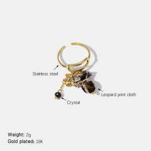 Bague Statement En Tissu Léopard, Acier Inoxydable, Couleur Or, Étanche, Couleur Cerise Et Acier Inoxydable. h5