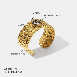 Bracelet Manchette Étanche En Acier Inoxydable À Motif Léopard Et Marteau h5 