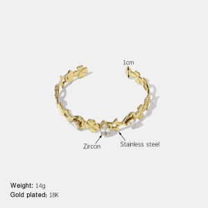 Bracelet Manchette En Acier Inoxydable Étanche Avec Zircon, Motif Cœur, Étoile Et Trèfle h5