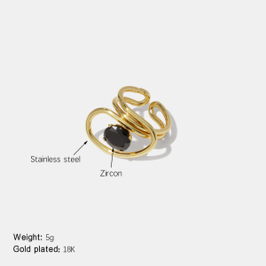 Bague En Acier Inoxydable Étanche Avec Zircon De Forme Irrégulière Et Pierre Précieuse Couleur Or h5