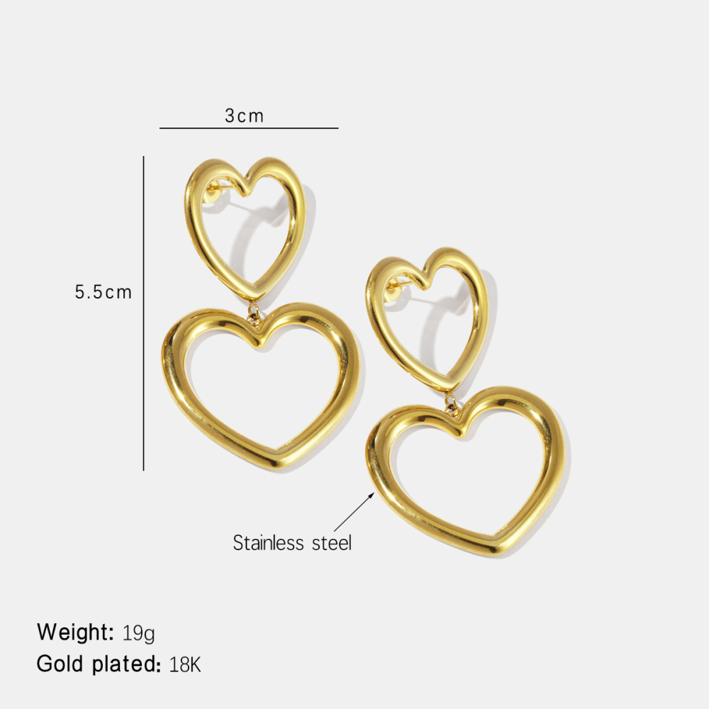 Boucles D'Oreilles Pendantes En Acier Inoxydable Étanches Avec Motif Cœur 