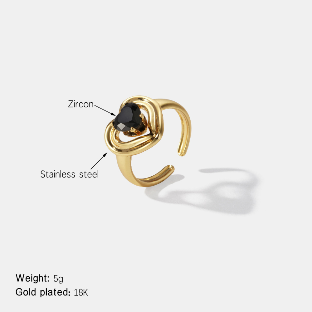 Bague En Acier Inoxydable Étanche Avec Pierre Précieuse En Forme De Cœur Et Zircon 