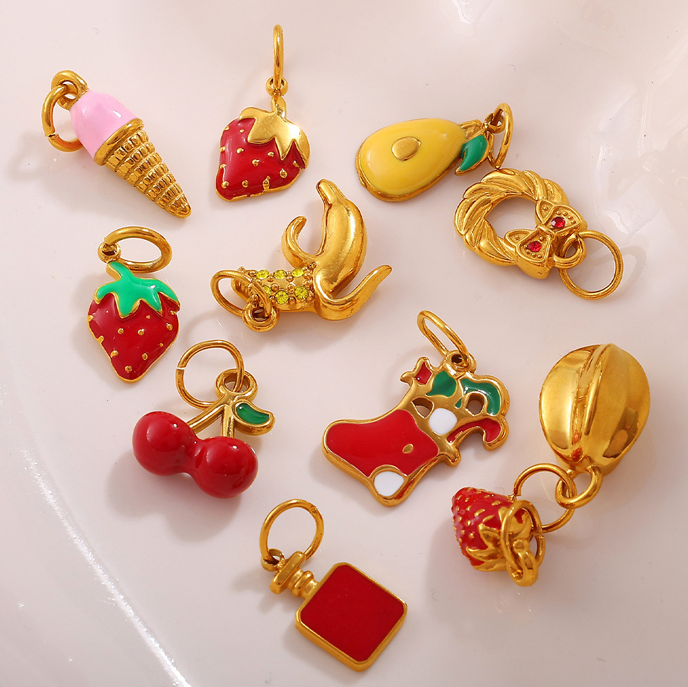 Pendentif Diy En Acier Inoxydable Doré, Étanche, En Forme De Fruit Sucré (1 Pièce) h5Image3