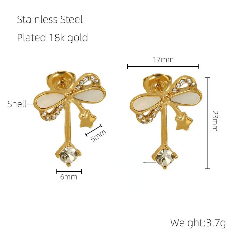 Boucles D'Oreilles À Clous En Acier Inoxydable Imperméable Couleur Or Avec Nœud Papillon Image2