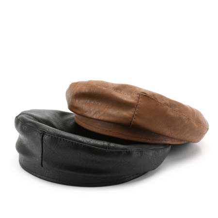 Béret En Pu De Couleur Unie, 1 Pièce, Style Ins