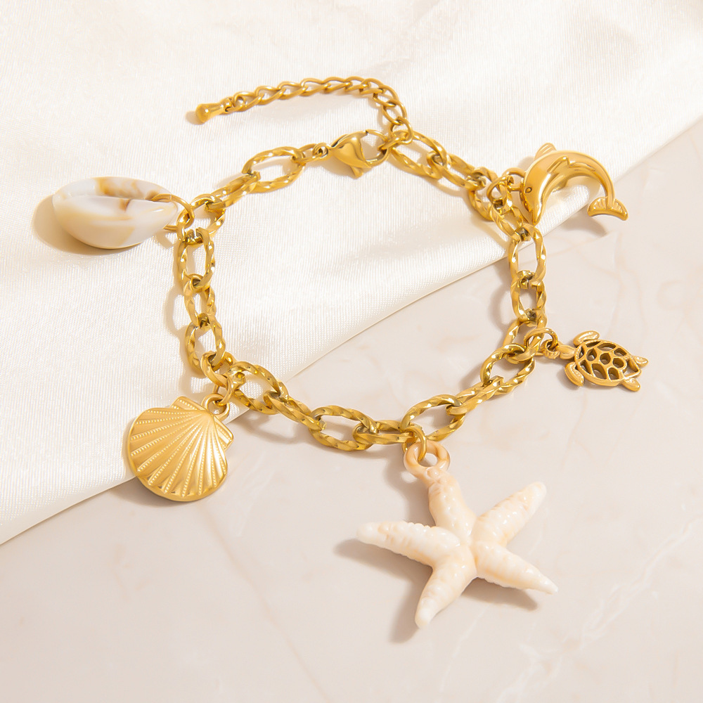 Bracelet À Breloques Oceanic En Acier Inoxydable Étanche Couleur Or (1 Pièce) h5Image4