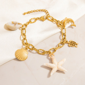 Bracelet À Breloques Oceanic En Acier Inoxydable Étanche Couleur Or (1 Pièce) h5 Image4