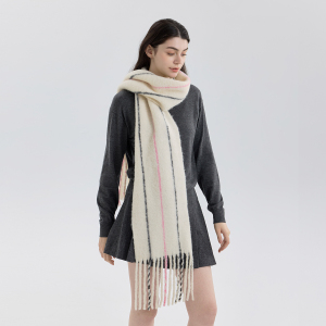 Écharpe D'Hiver À Pompons En Laine Et Polyester, 1 Pièce, À Blocs De Couleurs h5 Image4