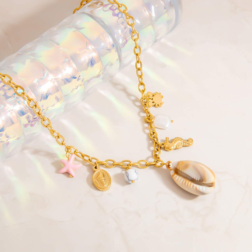 Colliers Pendentifs Oceanic En Acier Inoxydable Étanche Couleur Or h5Image5